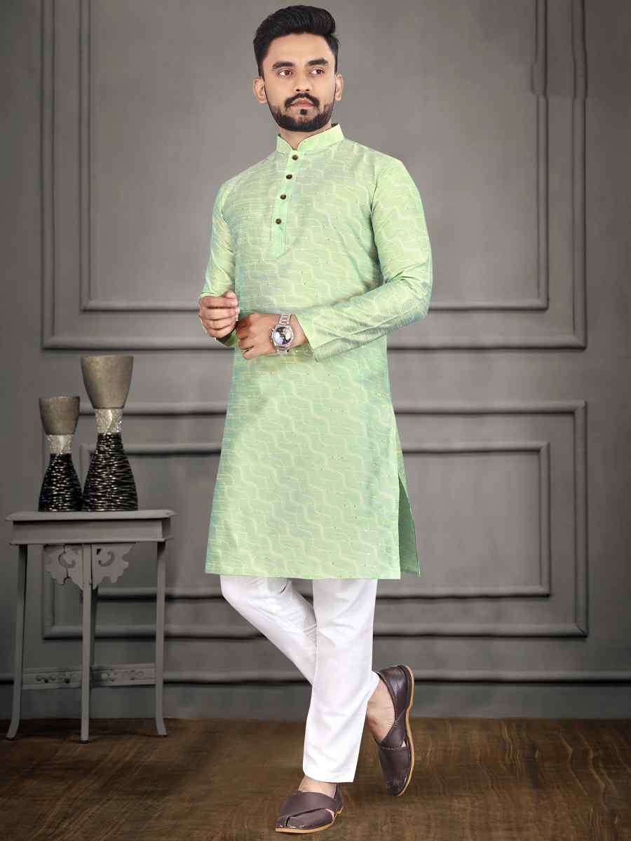 Sea Green Jacquard Woven Festival Mehendi Kurta
