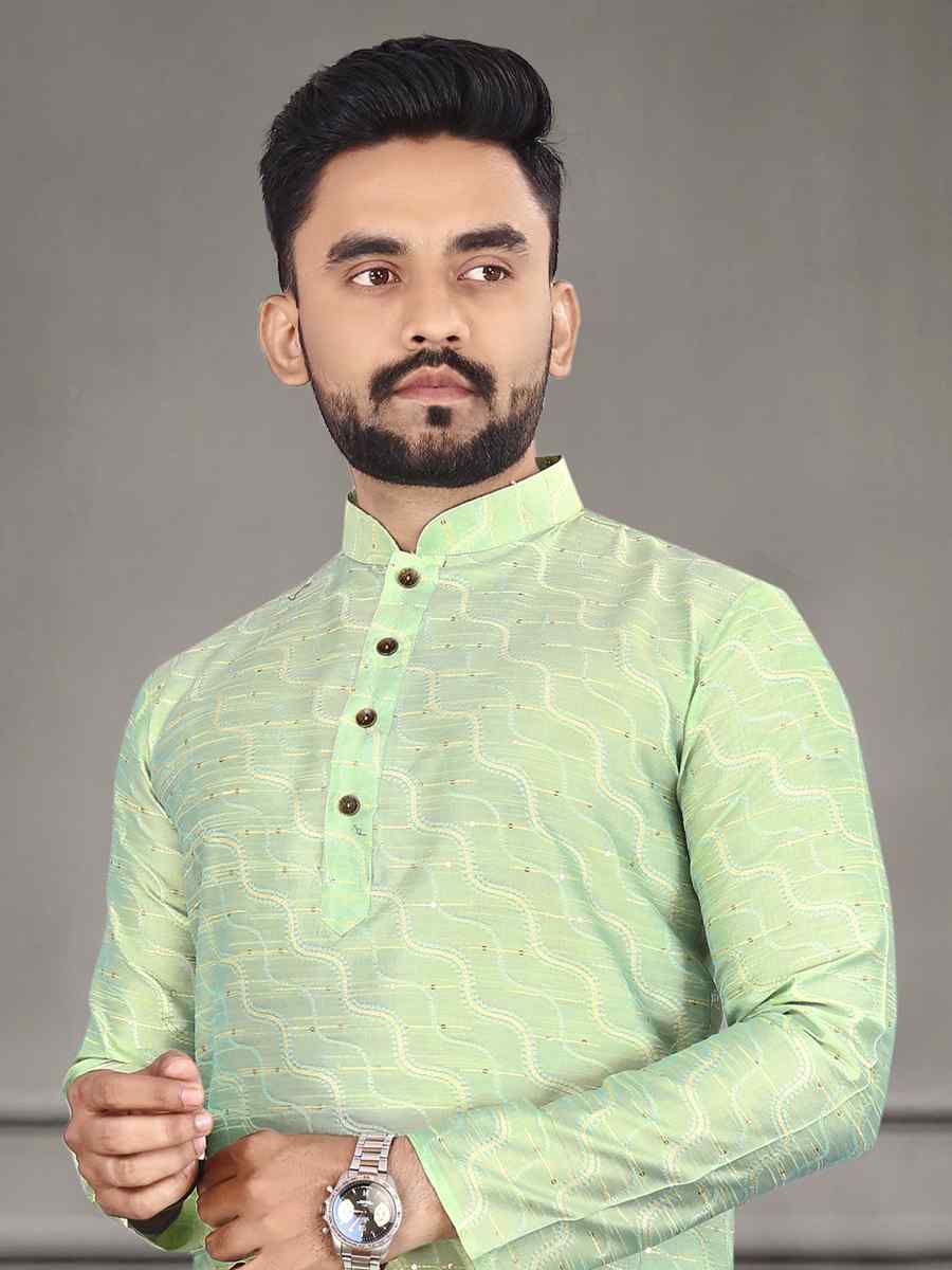 Sea Green Jacquard Woven Festival Mehendi Kurta