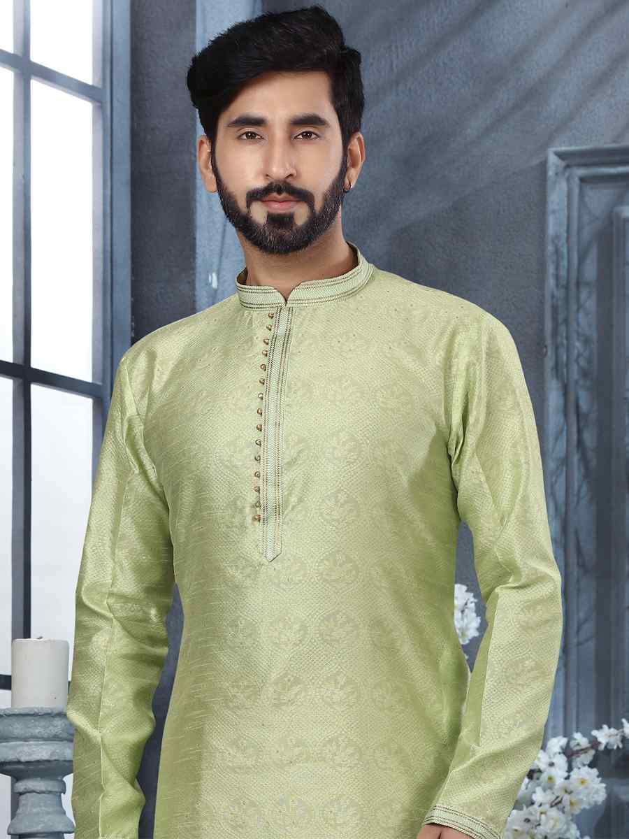 Sea Green Jacquard Woven Festival Party Kurta