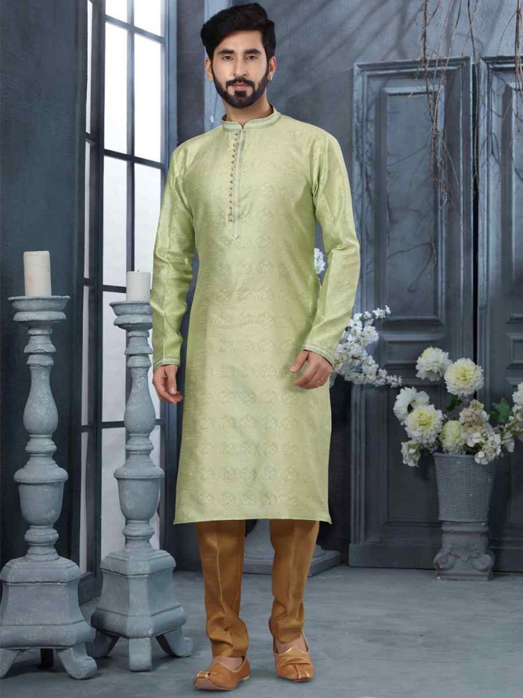 Sea Green Jacquard Woven Festival Party Kurta