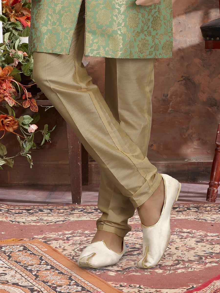 Sea Green Jacquard Woven Festival Wedding Sherwani