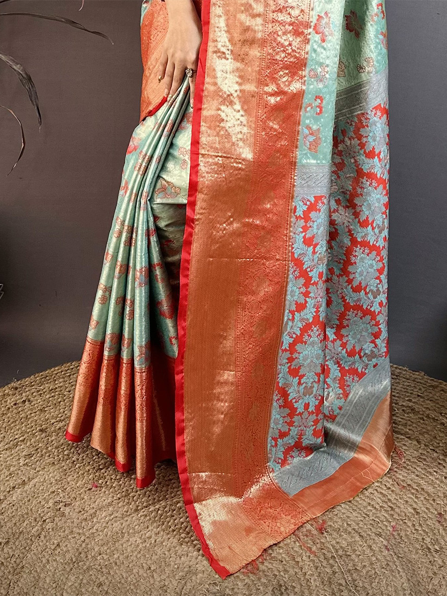 Sea Green Kanjivaram Silk Zari Weaving Wedding Reception Party Festival Casual Heavy Border Sarees