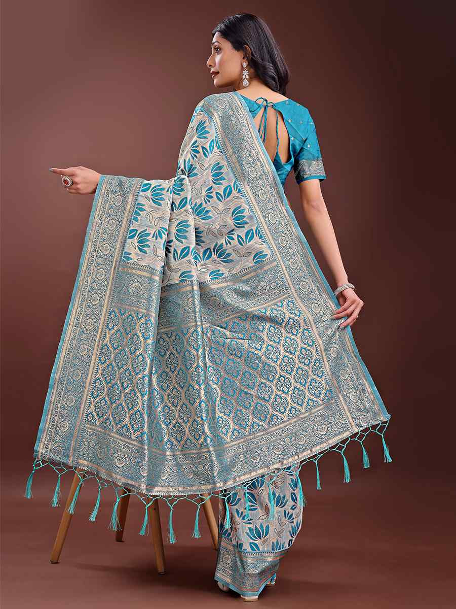 Sea Green Linen Cotton Handwoven Festival Wedding Fancy Heavy Border Saree