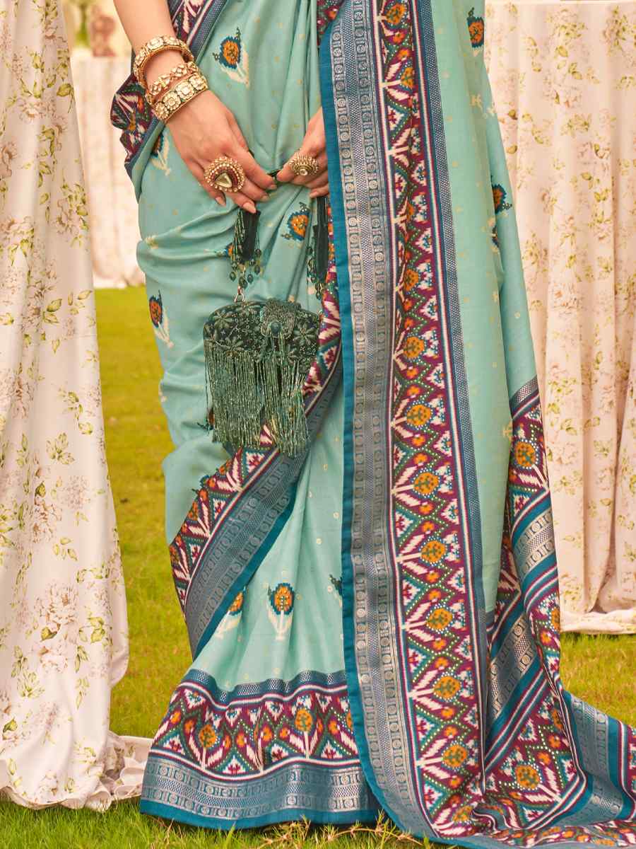 Sea Green Mercerized Sigma Silk Handwoven Wedding Festival Heavy Border Saree