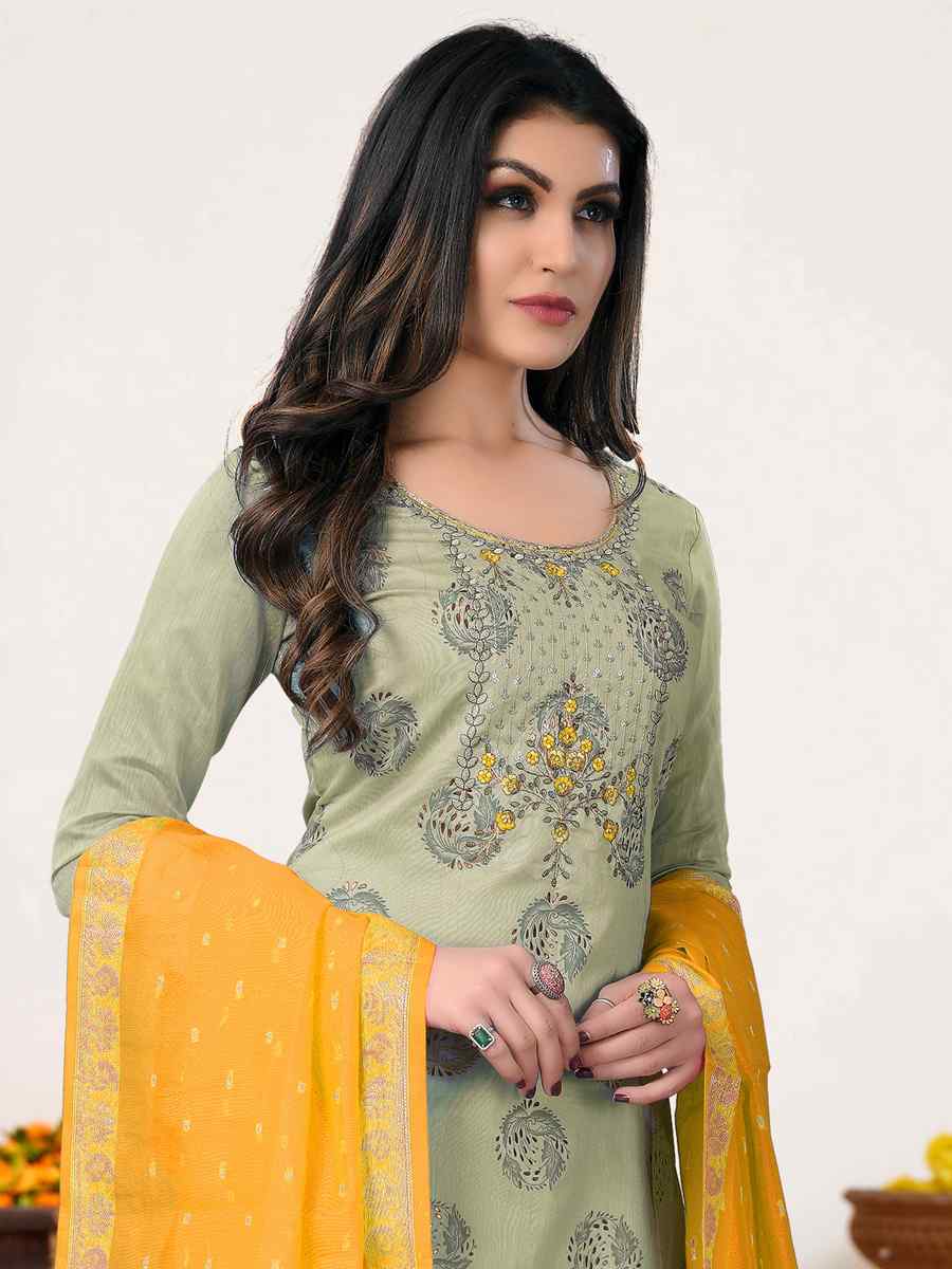 Sea Green Modal Chanderi Embroidered Wedding Festival Pant Salwar Kameez
