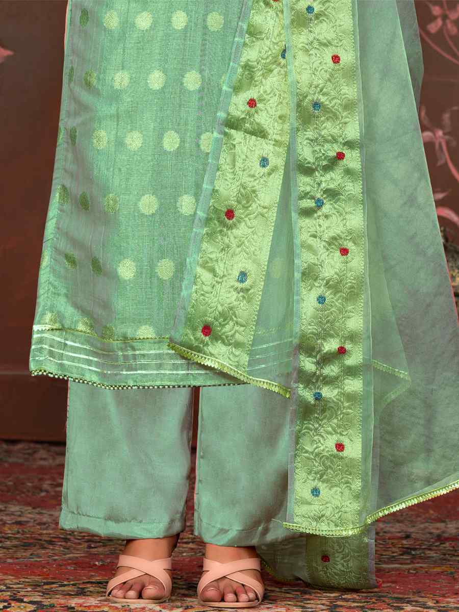 Sea Green Modal Cotton Jacquard Embroidered Casual Festival Pant Salwar Kameez