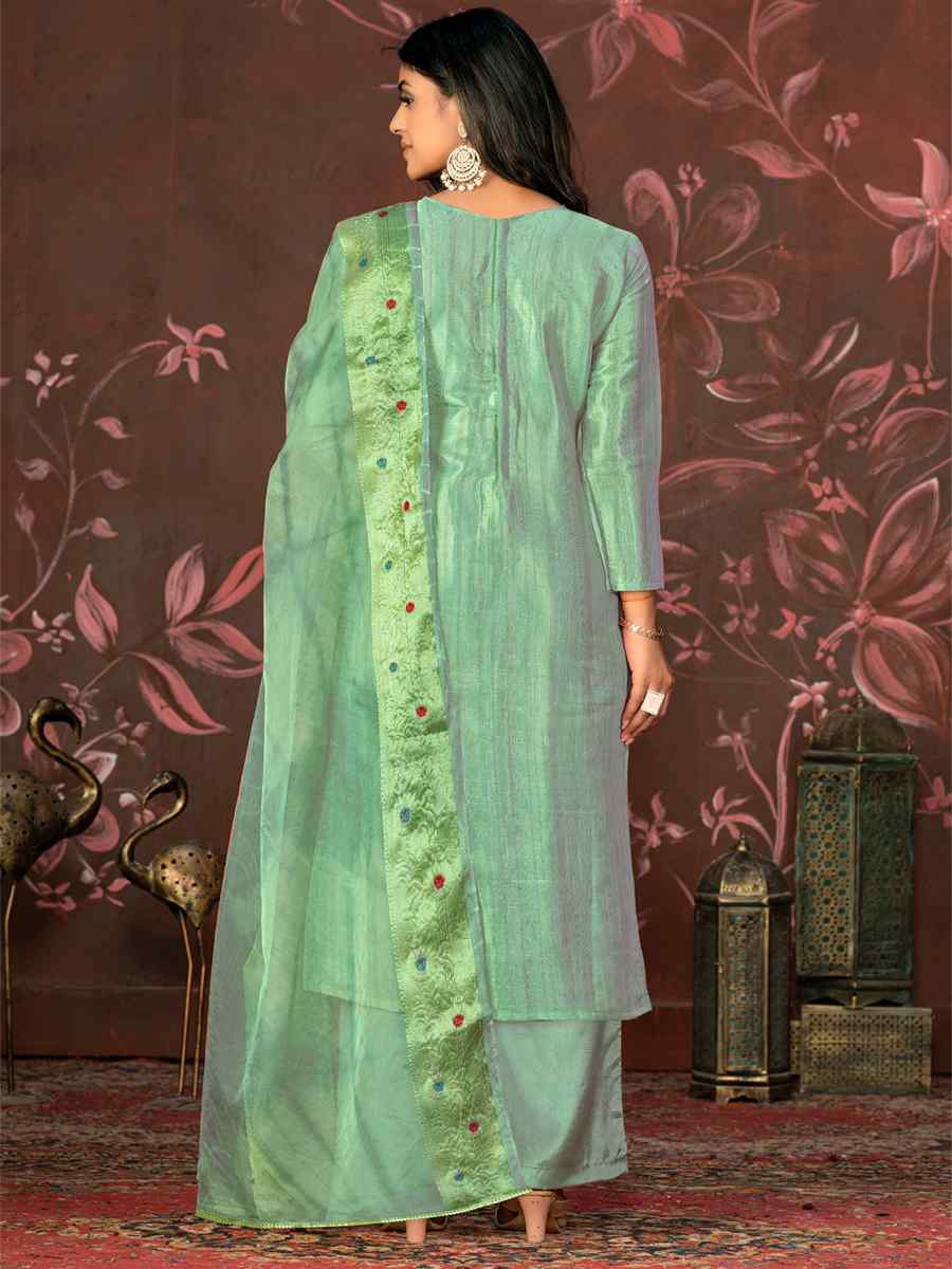 Sea Green Modal Cotton Jacquard Embroidered Casual Festival Pant Salwar Kameez