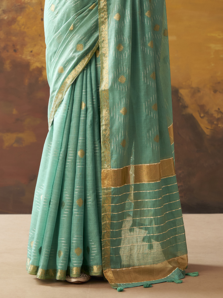 Sea Green Modal Cotton Zari Weaving Wedding Reception Party Festival Casual Heavy Border Sarees