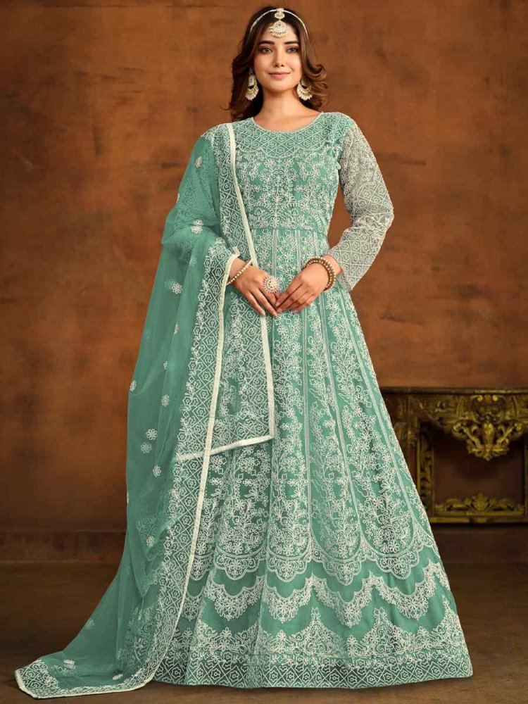 Sea Green Net Embroidered Festival Wedding Anarkali Salwar Kameez