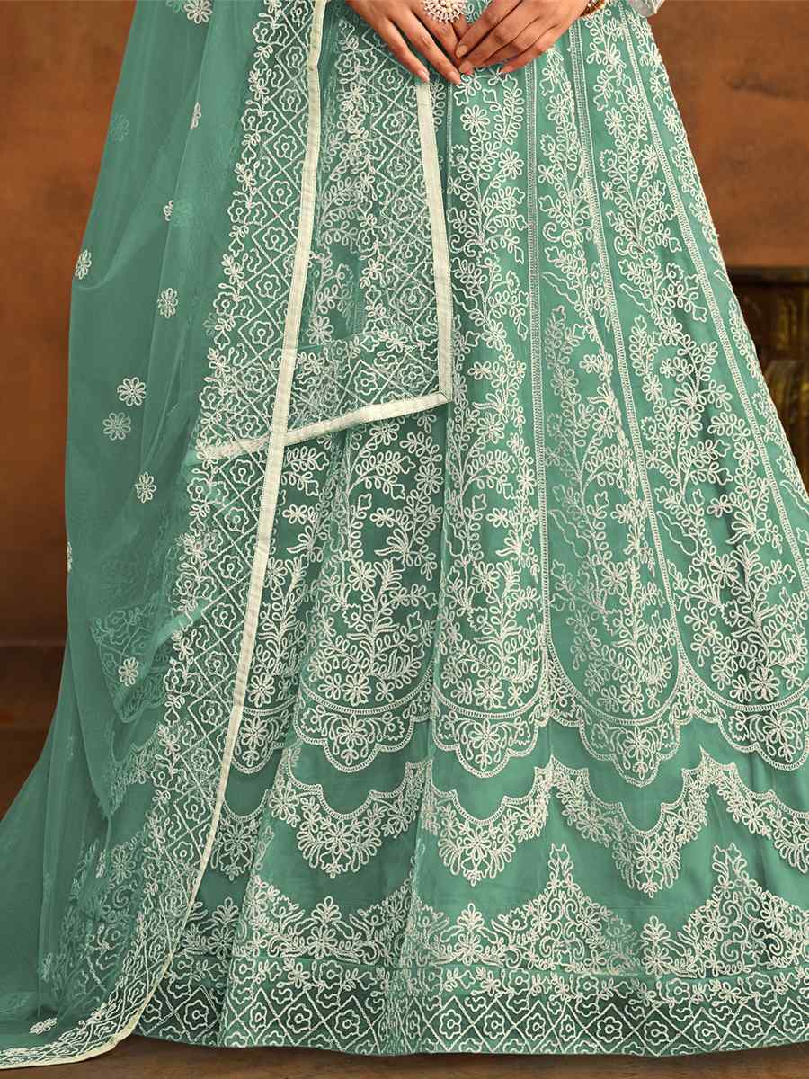 Sea Green Net Embroidered Festival Wedding Anarkali Salwar Kameez