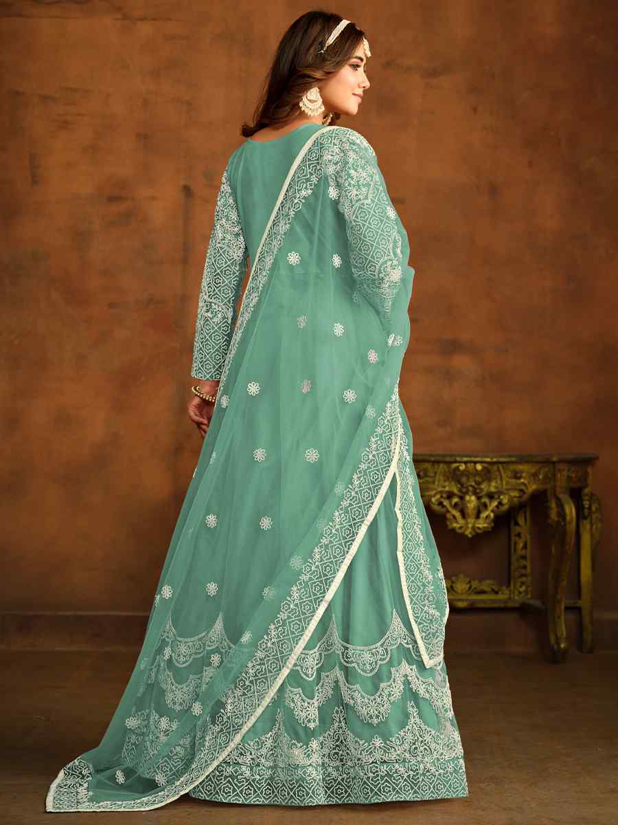 Sea Green Net Embroidered Festival Wedding Anarkali Salwar Kameez