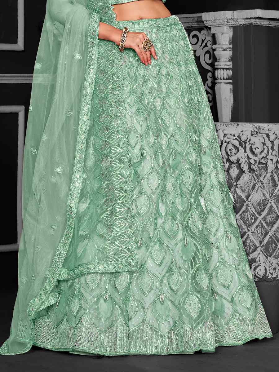 Sea Green Net Embroidered Festival Wedding Ceremony Circular Lehenga Choli