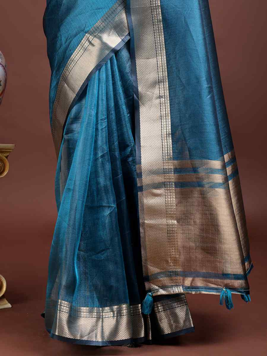 Sea Green Organza Handwoven Festival Wedding Fancy Heavy Border Saree