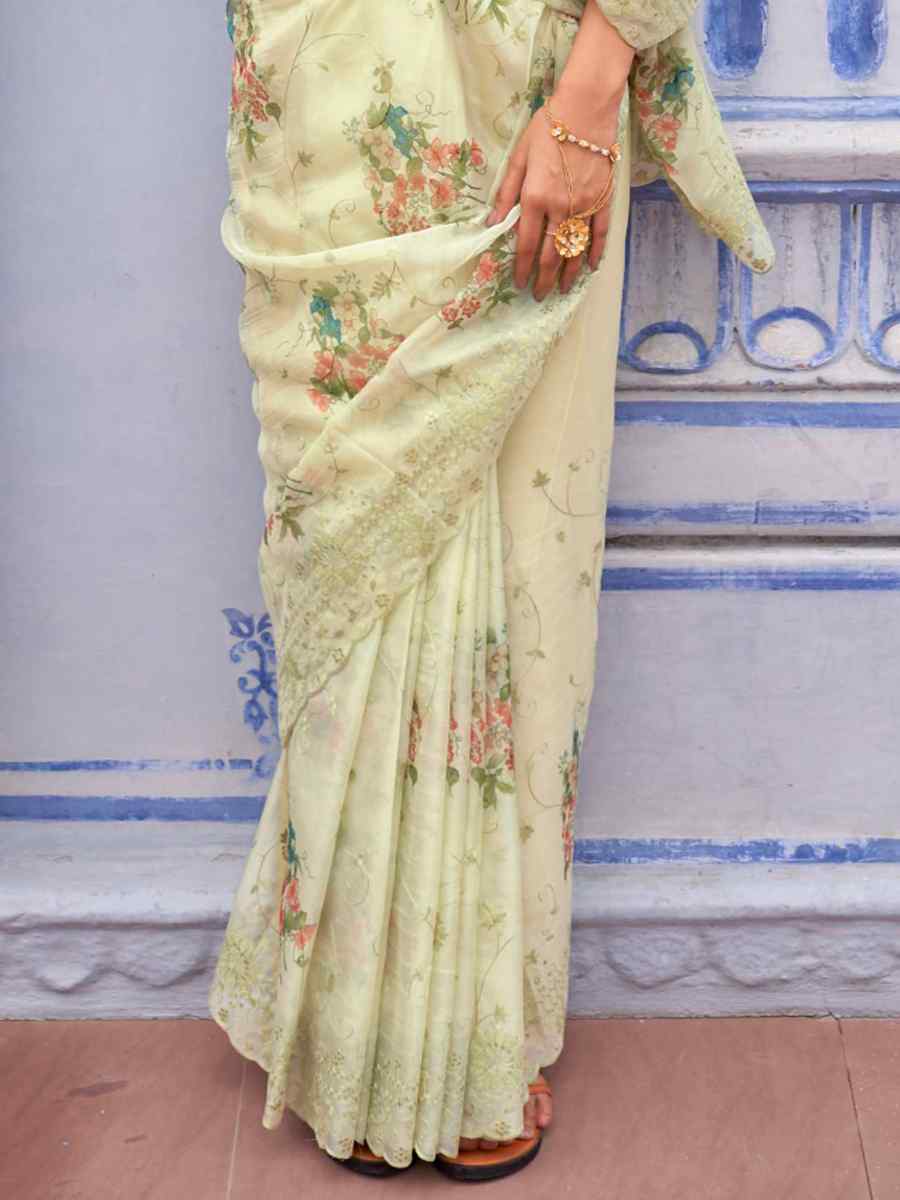 Sea Green Organza Printed Casual Festival Contemporary Saree
