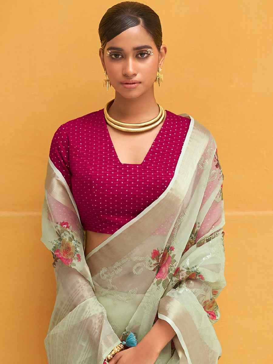 Sea Green Organza Silk Embroidered Party Festival Classic Style Saree