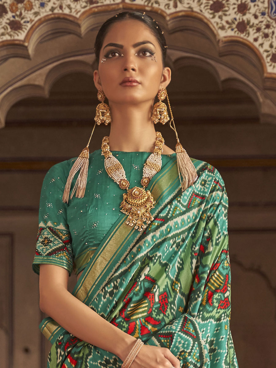 Sea Green Patola Silk Printed Festival Saree