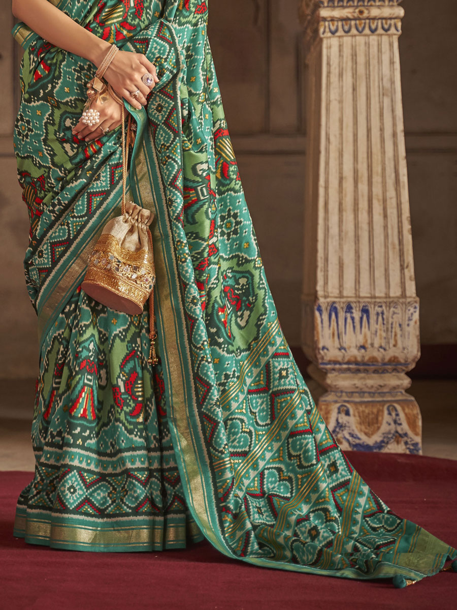 Sea Green Patola Silk Printed Festival Saree