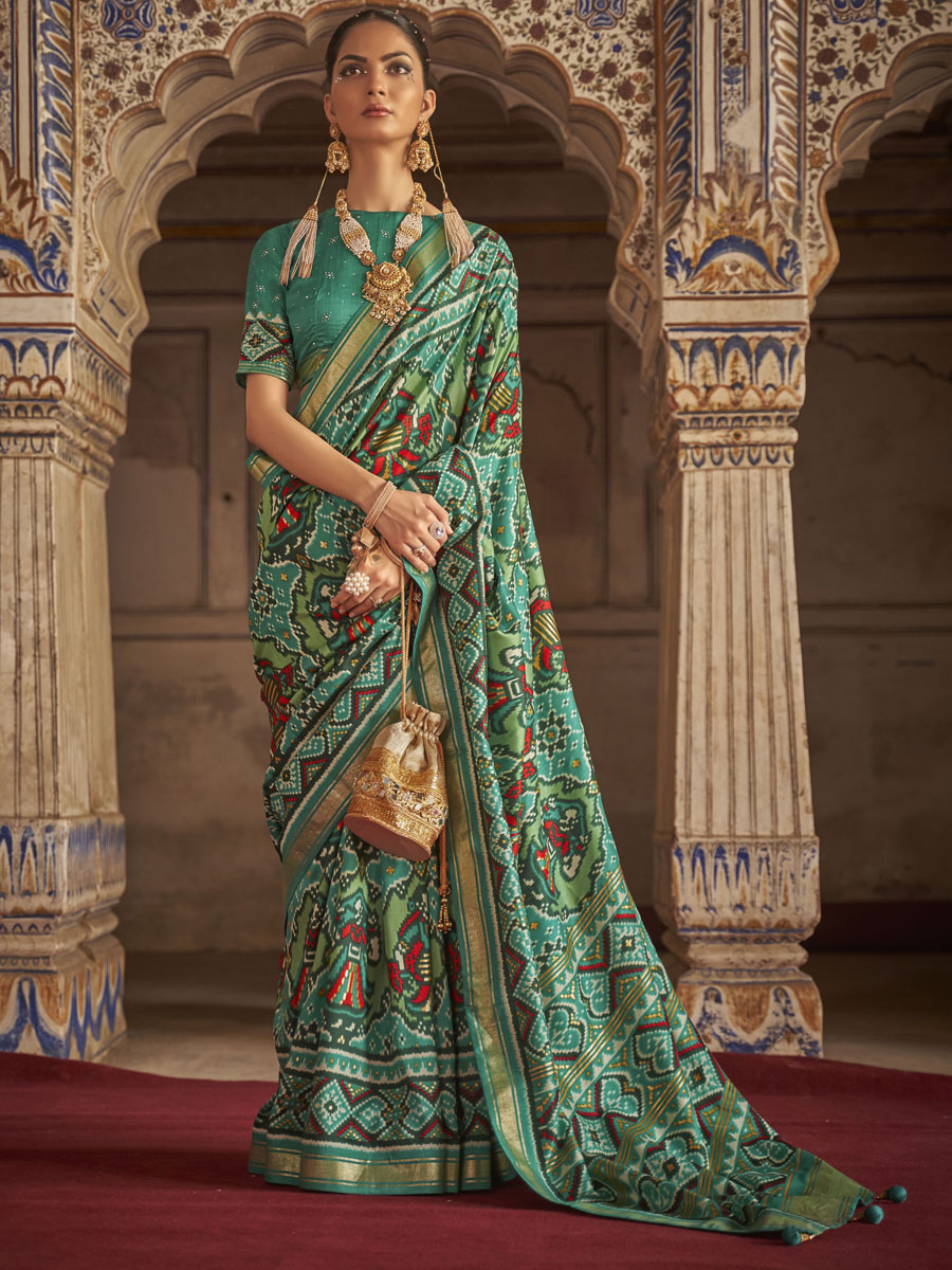 Sea Green Patola Silk Printed Festival Saree