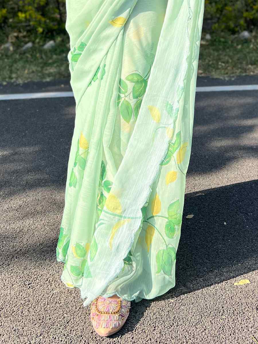 Sea Green Printed Party Festival Classic Style Saree
