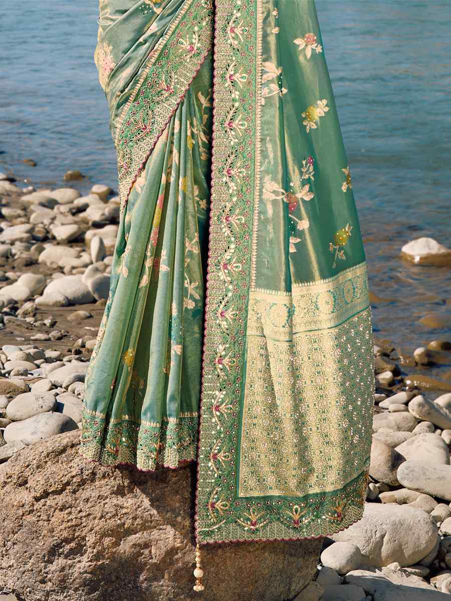 Sea Green Pure Banarasi Handwoven Casual Festival Classic Style Saree
