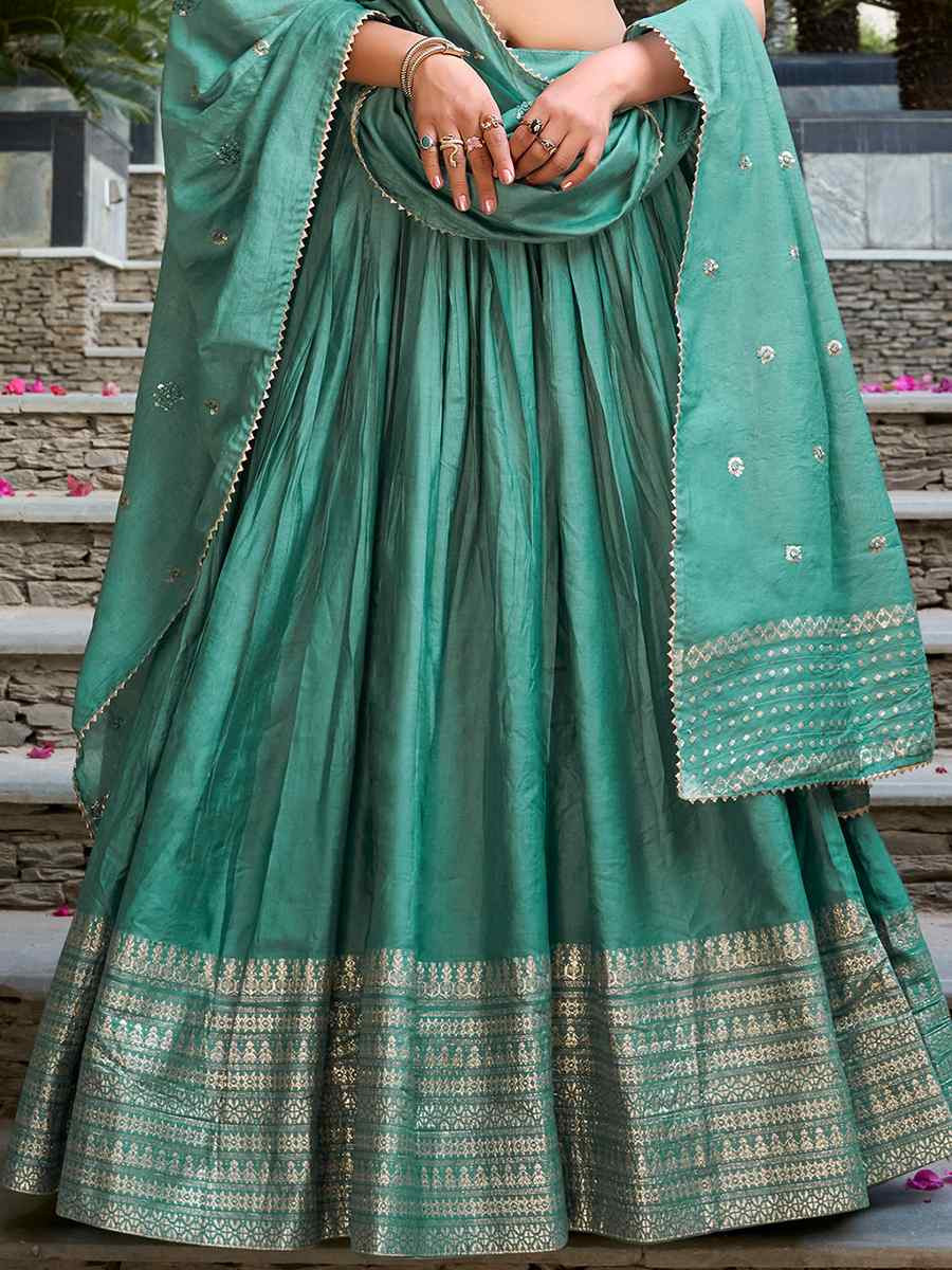 Sea Green Pure Chanderi Embroidered Wedding Bridesmaid Heavy Border Lehenga Choli