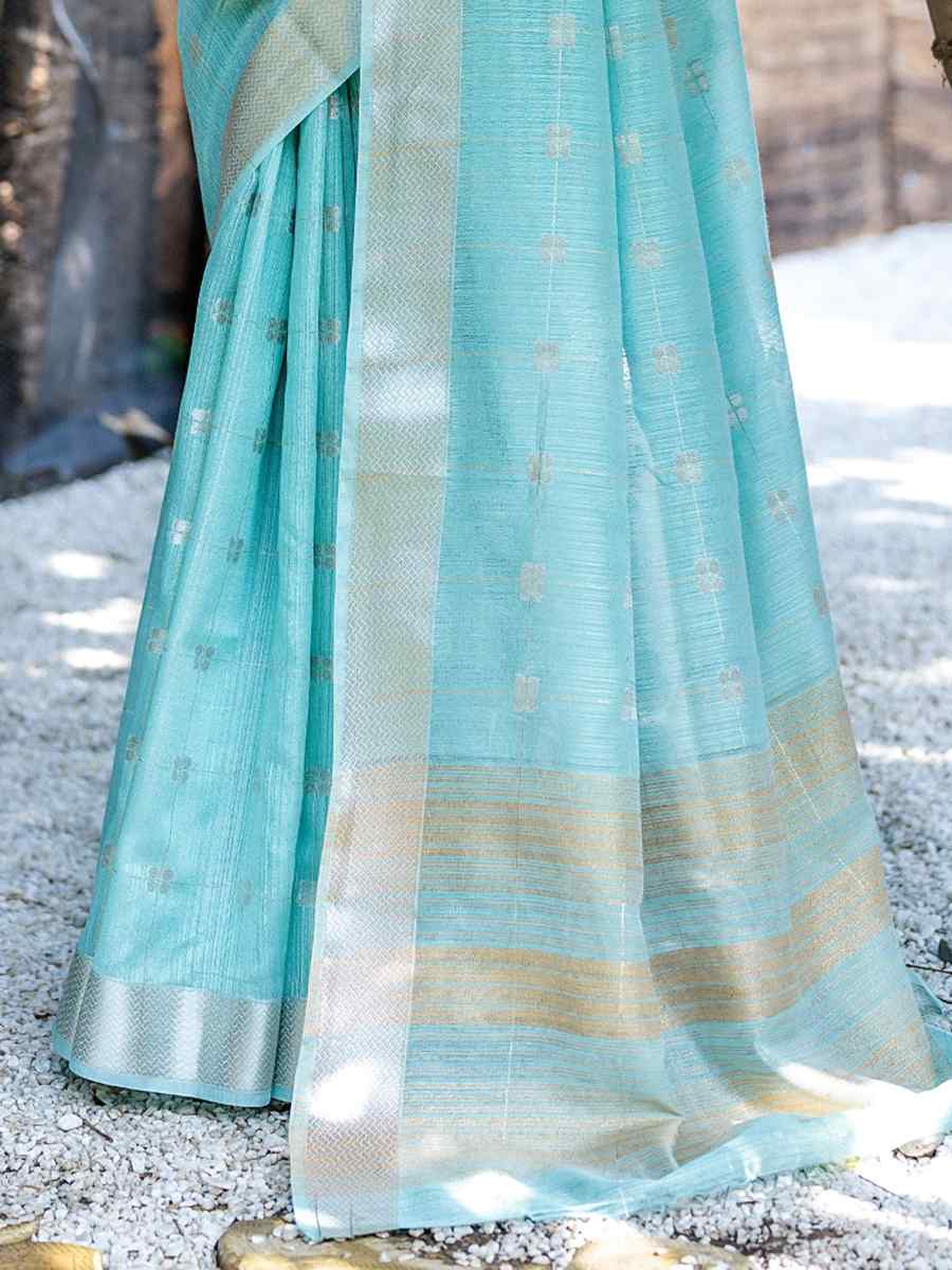 Sea Green Pure Cotton Handwoven Wedding Festival Heavy Border Saree