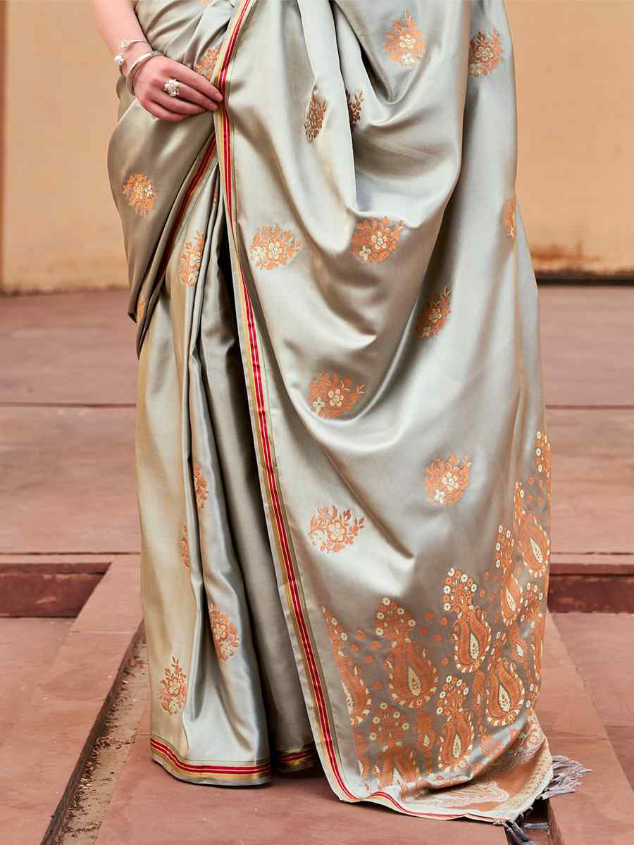 Sea Green Pure Satin Silk Handwoven Wedding Festival Classic Style Saree
