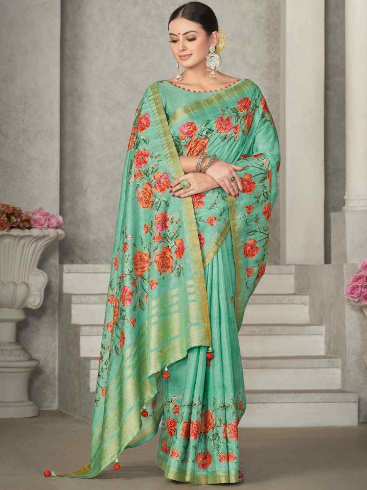 Sea Green Rangkat Tussar Silk Embroidered Party Festival Classic Style Saree