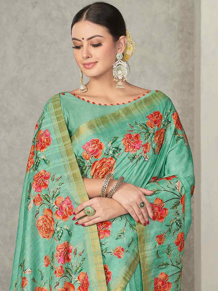 Sea Green Rangkat Tussar Silk Embroidered Party Festival Classic Style Saree
