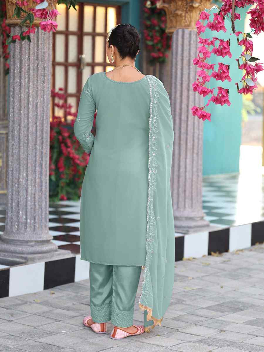 Sea Green Real Premium Georgette Embroidery Party Wedding Festival Casual Ready Pant Salwar Kameez