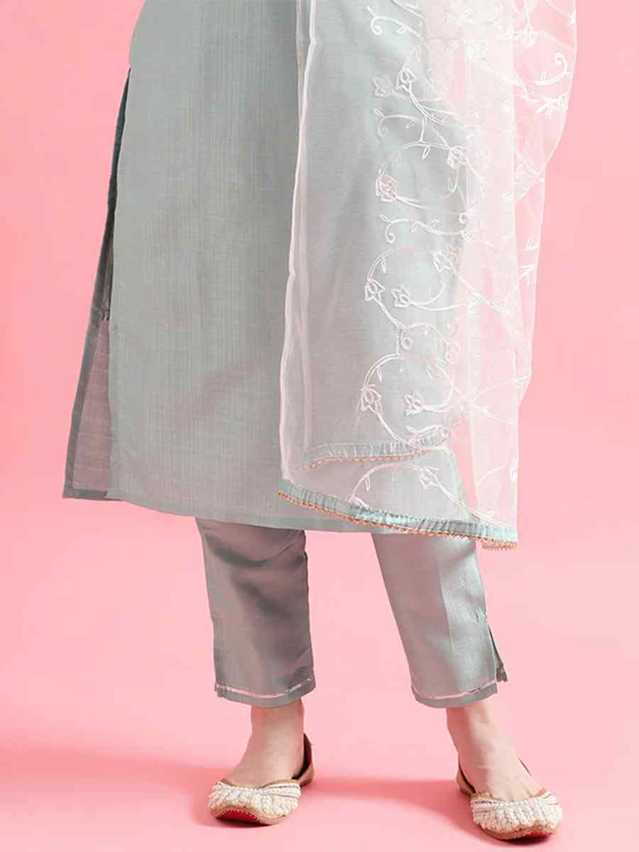 Sea Green Silk Blend Embroidered Festival Casual Ready Pant Salwar Kameez