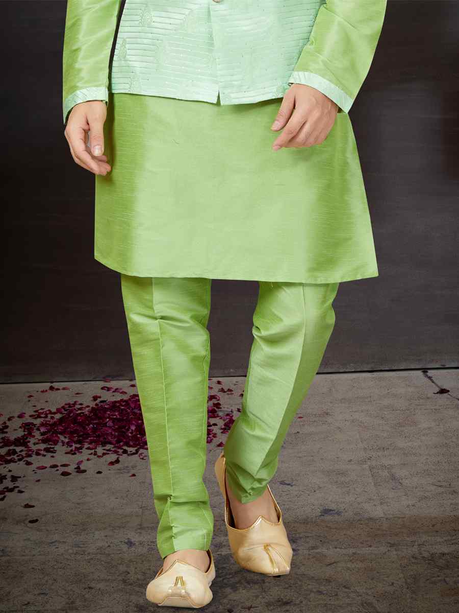 Sea Green Silk Dupion Woven Festival Wedding Kurta