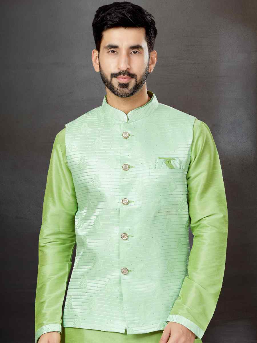 Sea Green Silk Dupion Woven Festival Wedding Kurta