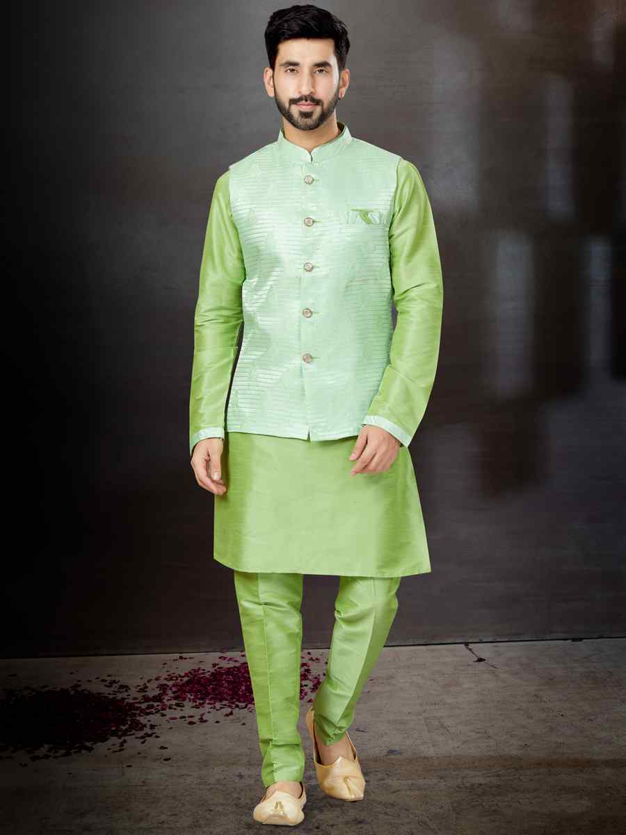 Sea Green Silk Dupion Woven Festival Wedding Kurta