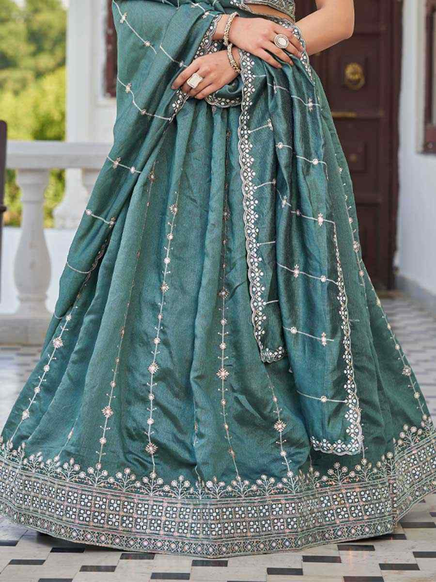 Sea Green Silk Embroidered Bridesmaid Wedding Heavy Border Lehenga Choli