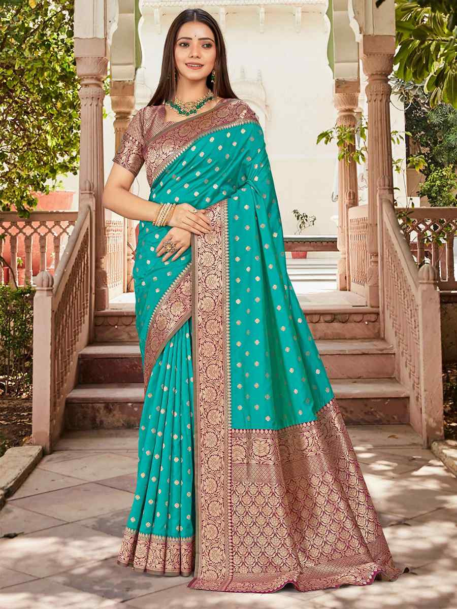 Sea Green Silk Handwoven Festival Wedding Fancy Heavy Border Saree