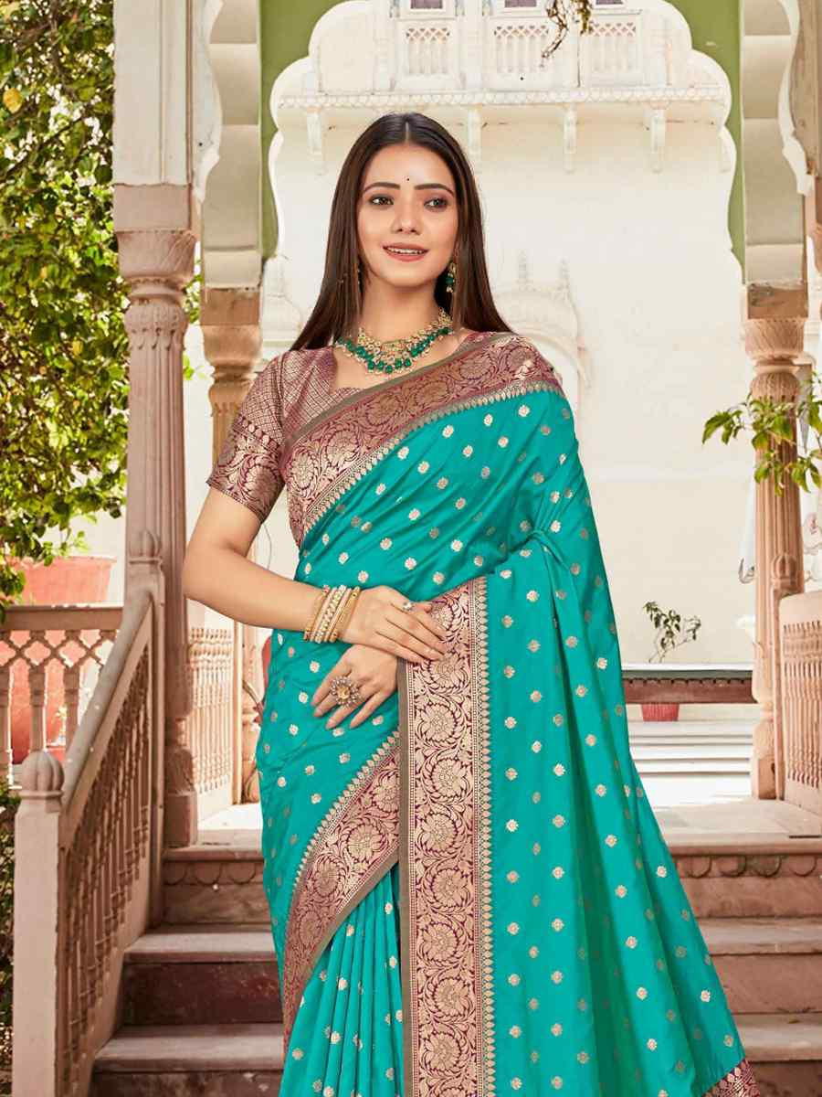 Sea Green Silk Handwoven Festival Wedding Fancy Heavy Border Saree