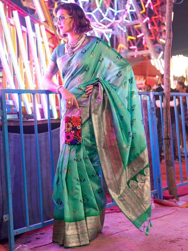 Sea Green Silk Handwoven Wedding Festival Heavy Border Saree