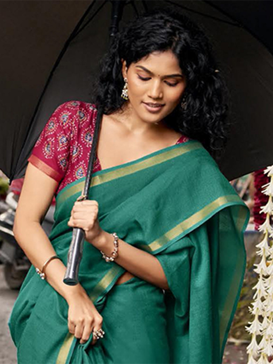 Sea Green Silk Plain Casual Party Festival Wedding Fancy Classic Style Sarees
