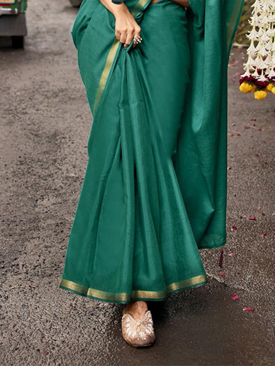 Sea Green Silk Plain Casual Party Festival Wedding Fancy Classic Style Sarees