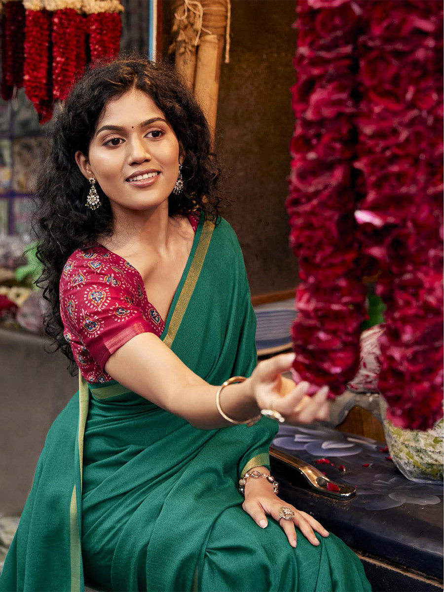Sea Green Silk Plain Casual Party Festival Wedding Fancy Classic Style Sarees