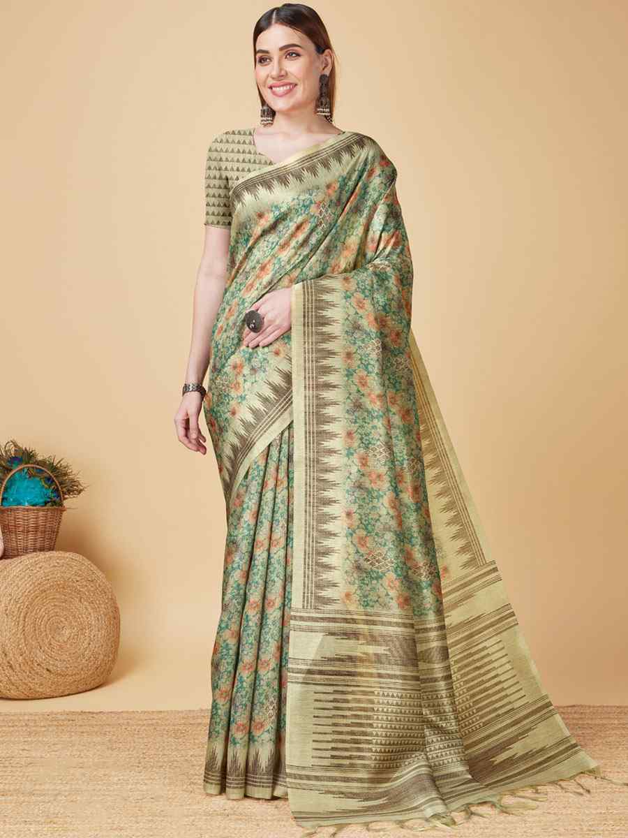 Sea Green Sofi Silk Handwoven Wedding Festival Heavy Border Saree
