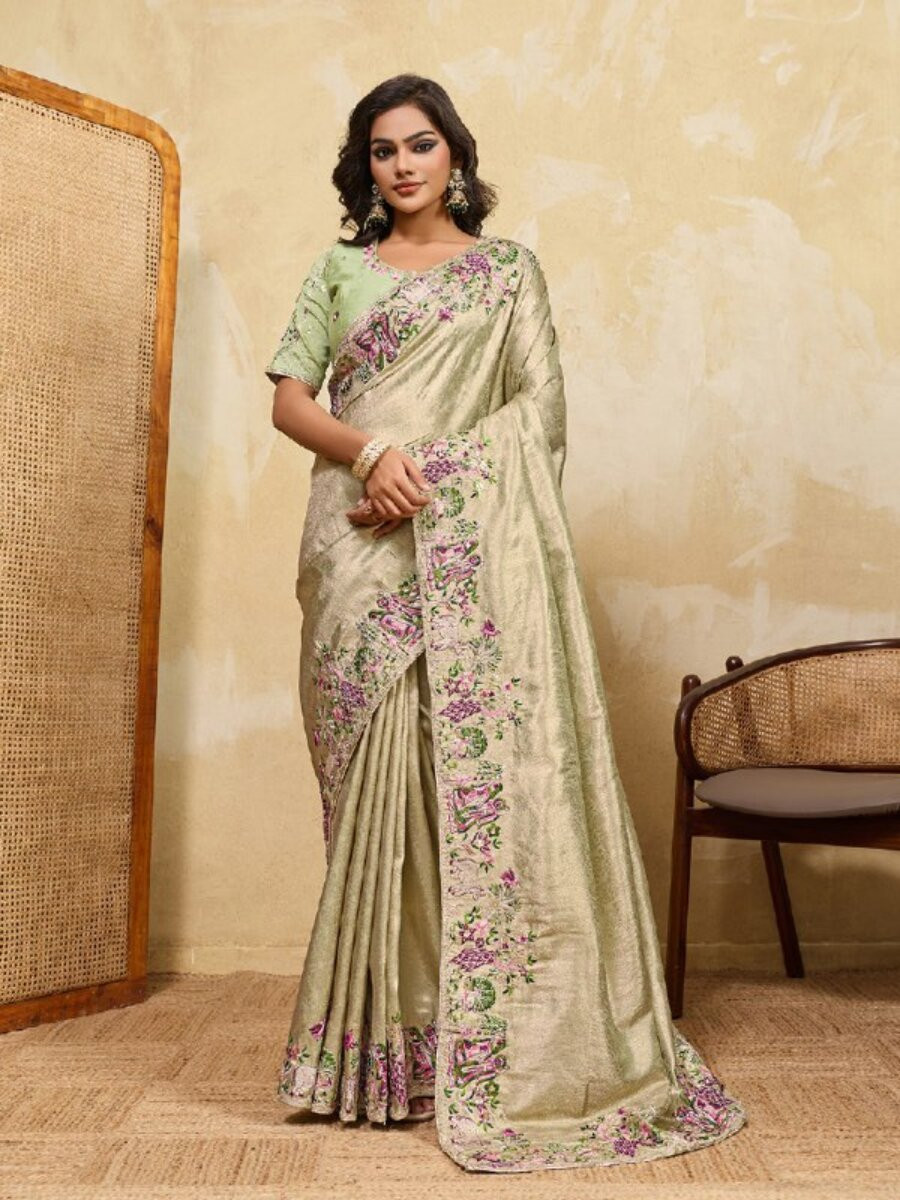Sea Green Soft Kanjiwarm Silk Embroidery Wedding Reception Party Festival Casual Heavy Border Sarees