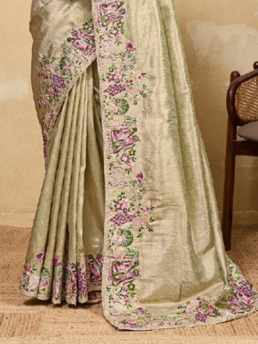 Sea Green Soft Kanjiwarm Silk Embroidery Wedding Reception Party Festival Casual Heavy Border Sarees