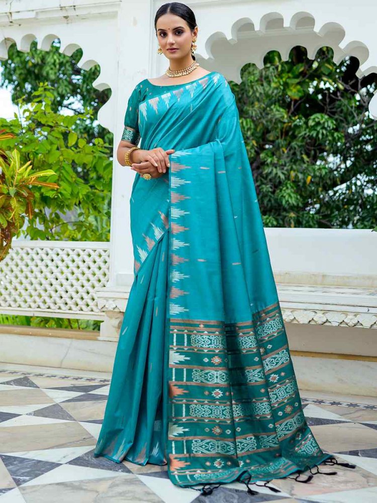 Sea Green South Silk Handwoven Wedding Festival Heavy Border Saree