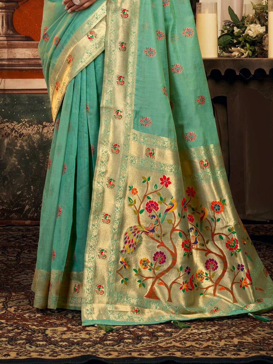 Sea Green Superkota Paithani Zari Wedding Reception Party Festival Fancy Heavy Border Sarees