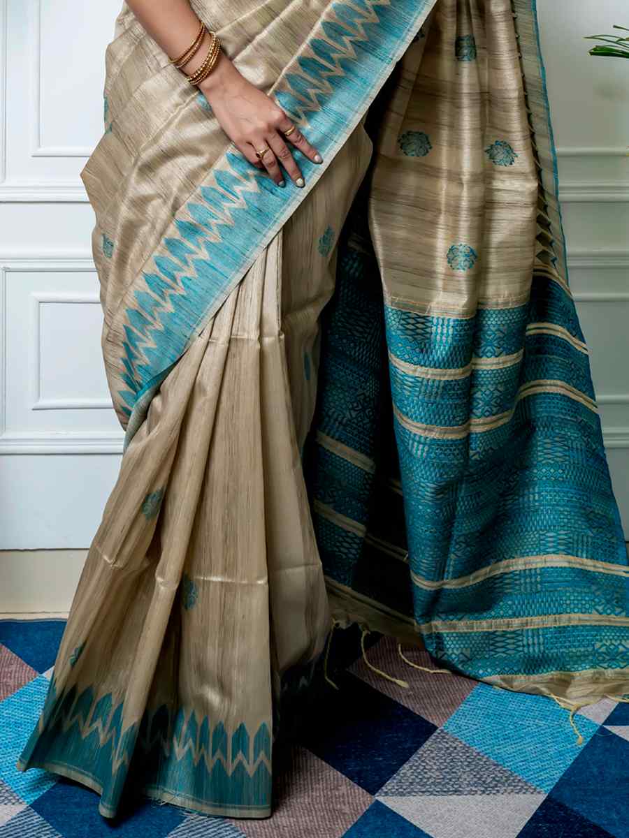Sea Green Tussar Silk Handwoven Casual Festival Classic Style Saree