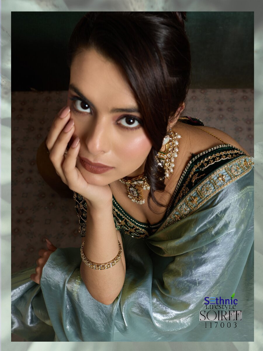 Sea Green Velvet Satin Embroidery Sequins Zari Wedding Reception Party Festival Casual Heavy Border Sarees