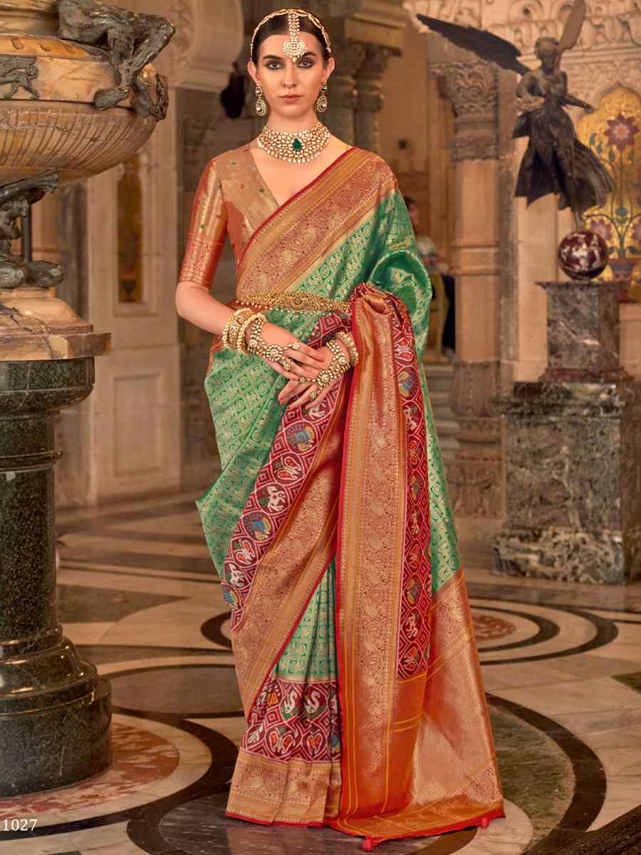 See Green Banarasi Silk Handwoven Wedding Festival Heavy Border Saree