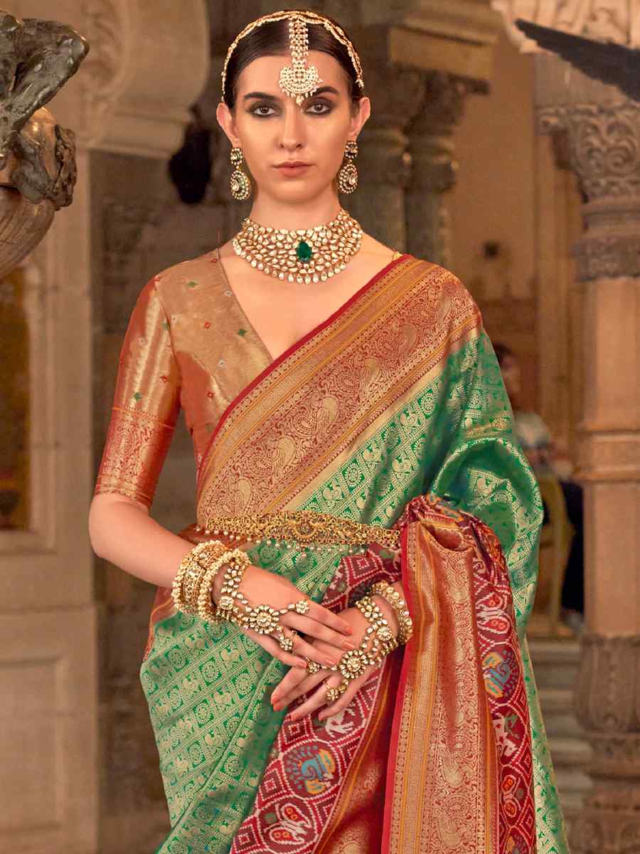See Green Banarasi Silk Handwoven Wedding Festival Heavy Border Saree
